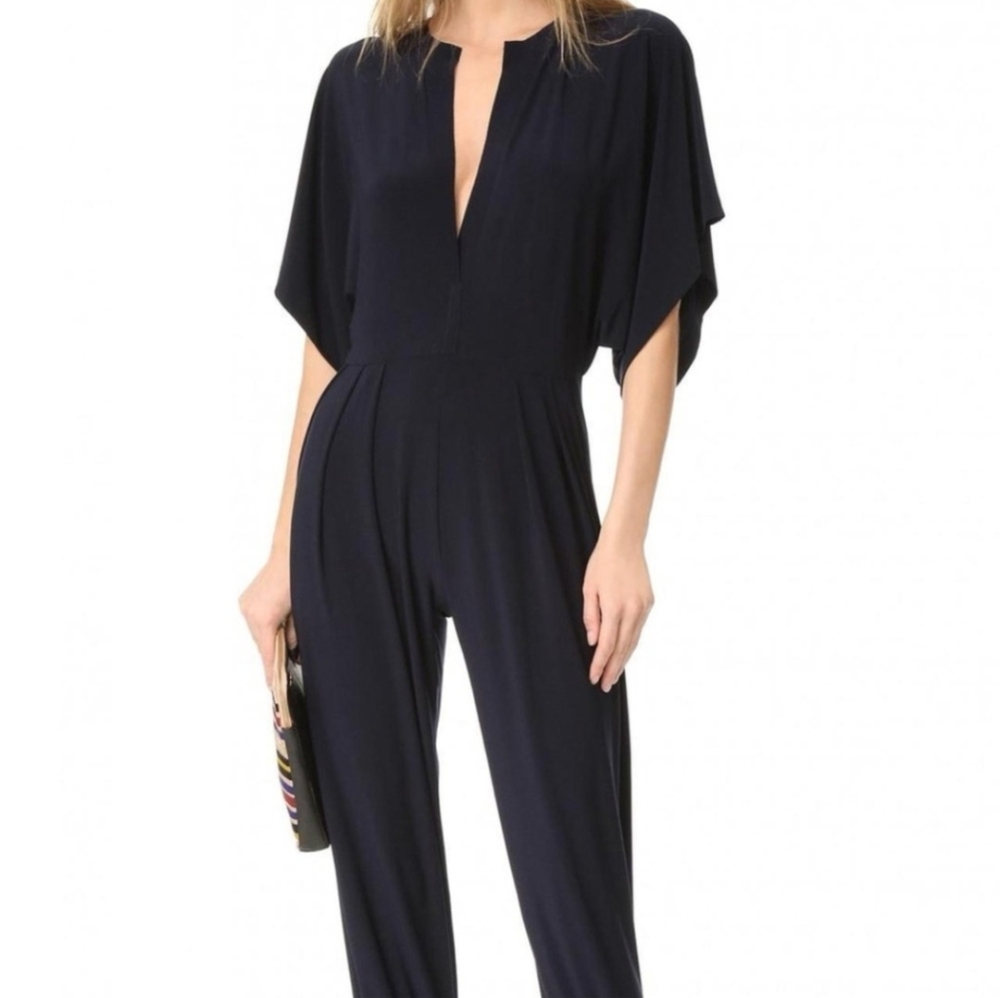 Norma Kamali Black Plunge V-Neck Jogger Jumpsuit - Picture 6 of 7